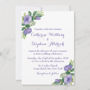 Purple Floral Watercolor Flower Wedding / Party Invitation