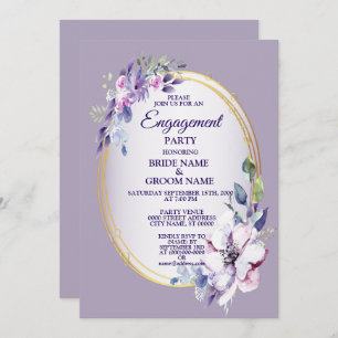 Purple Floral Watercolor Golden Engagement Party Invitation
