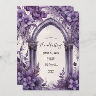 Purple Floral Watercolor Gothic Pagan Handfasting Invitation