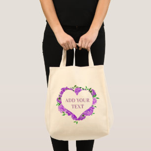Purple Floral Watercolor Heart Wreath Tote Bag