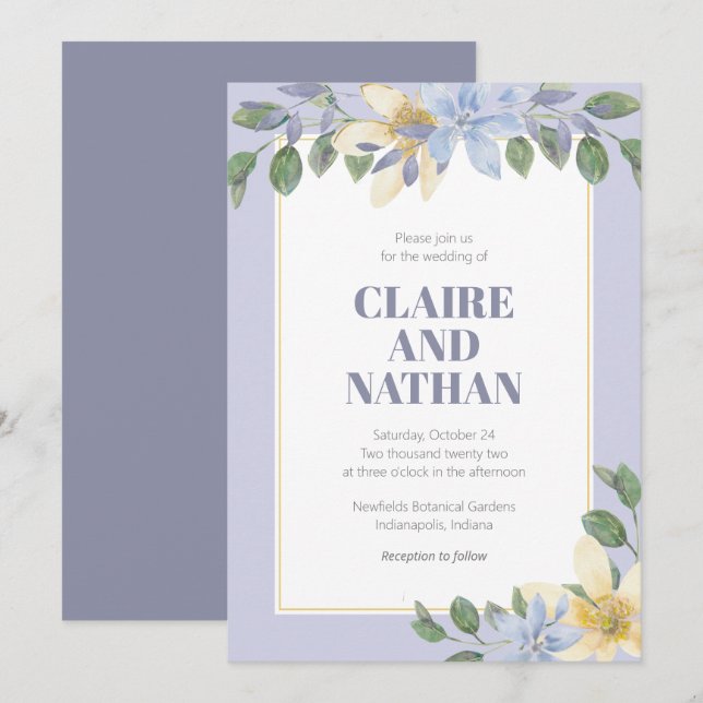 Purple Floral Watercolor Invitation (Front/Back)