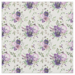Purple Floral Watercolor Lavender Flowers  Fabric