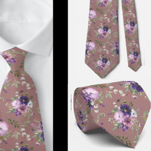 Purple Floral Watercolor Lavender Flowers Neck Ti Tie