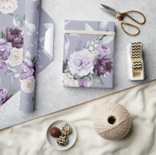Purple Floral Watercolor Modern Wrapping Paper