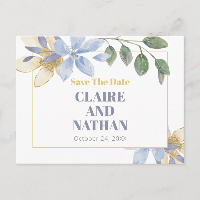 Purple Floral Watercolor Save the Date Postcard (Front)
