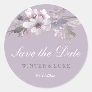 Purple Floral Watercolor Save the date Sticker