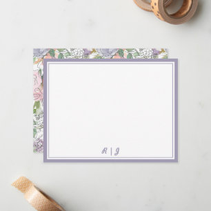 Purple Floral Watercolor Sketch Monogram Card