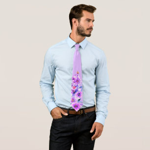Purple Floral Watercolor  Tie