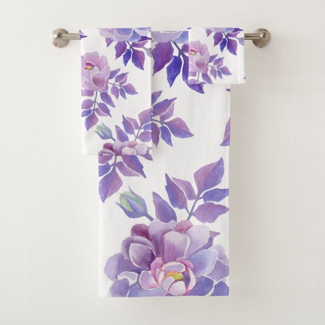 Purple Floral Watercolor Towel Set (Insitu)