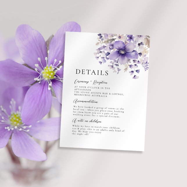 Purple Floral Watercolor Wedding Details Enclosure Card (Creator Uploaded)