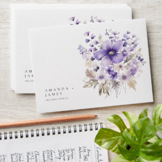 Purple Floral Watercolor Wedding Envelope