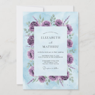 Purple Floral Watercolor Wedding Invitation