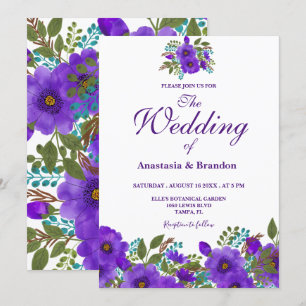 Purple Floral Watercolor Wedding Invitation