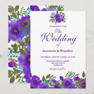 Purple Floral Watercolor Wedding Invitation