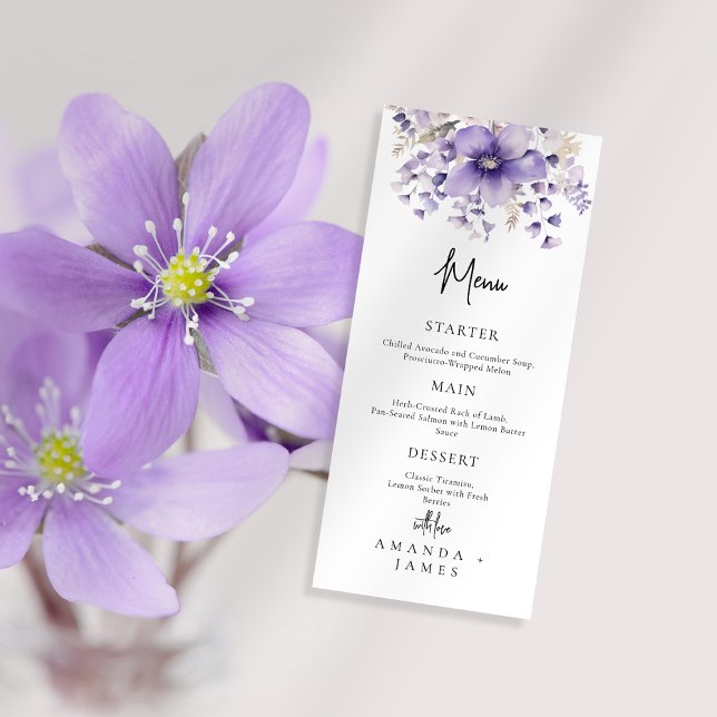 Purple Floral Watercolor Wedding Menu (Creator Uploaded)