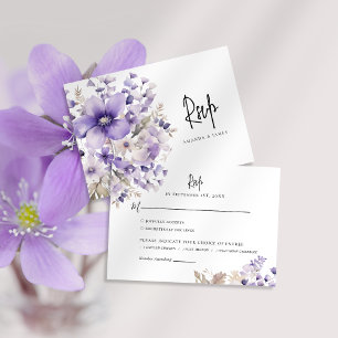 Purple Floral Watercolor Wedding RSVP Card