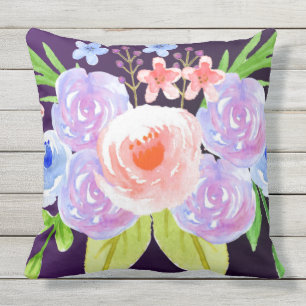 Purple Floral Watercolour Pretty Flowers Cushion