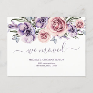 Purple Floral We Moved New Home Address  Announcement Postcard