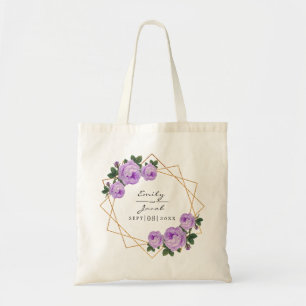 Purple Floral Wed Elegant Gold Glitter Geometric Tote Bag