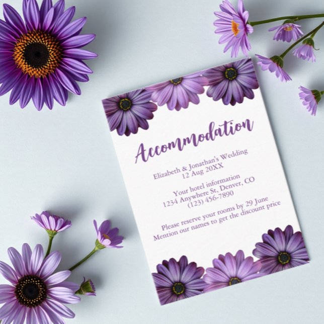 Purple Floral Wedding Accommodation Enclosure Card (Creator Uploaded)