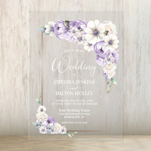 Purple Floral Wedding Acrylic Invitations