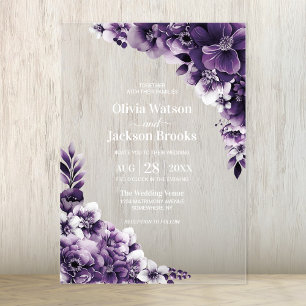 Purple Floral Wedding Acrylic Invitations