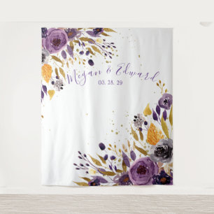 Purple Floral Wedding Backdrop Reception Decor Tapestry