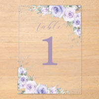 Purple Floral Wedding Bridal Shower Table Number