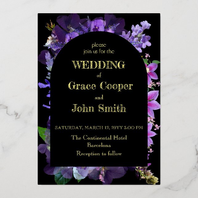 Purple floral wedding card design (Front)
