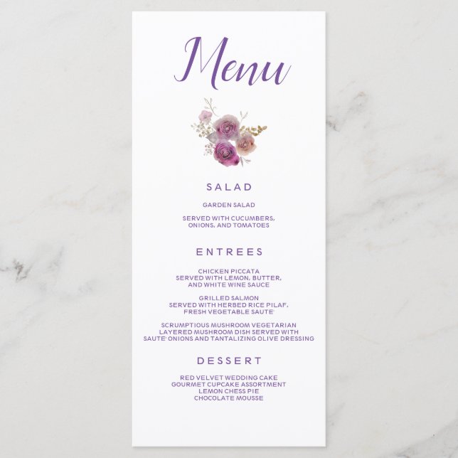Purple Floral Wedding Catering Menu (Front)