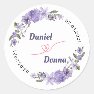 Purple Floral Wedding Classic Round Sticker