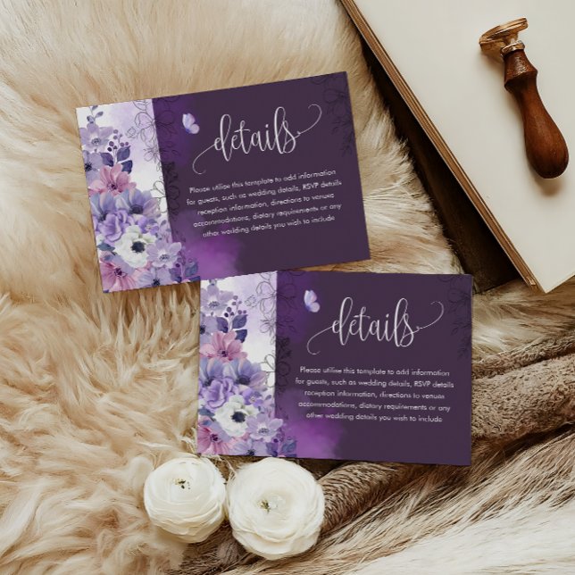 Purple Floral Wedding Details Card (Creator Uploaded)