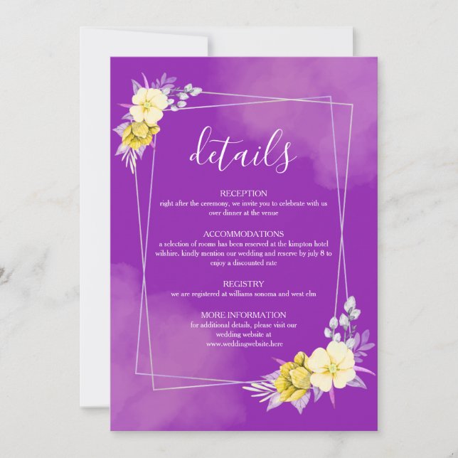 Purple Floral Wedding Details Card (Front)