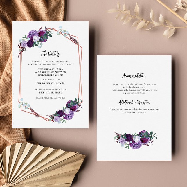 Purple Floral Wedding Details Enclosure Card (Purple Floral Wedding Details Card)