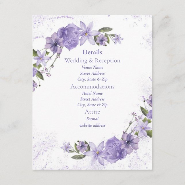 Purple Floral Wedding Enclosure Card (Front)