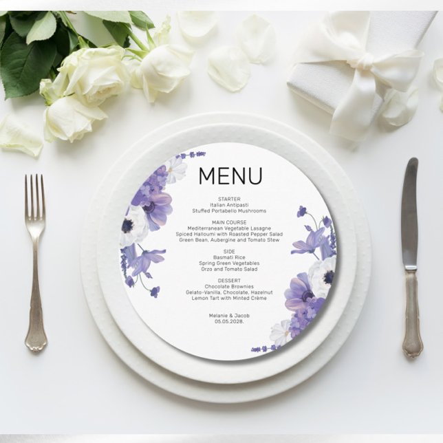 Purple Floral Wedding Flat Menu Card (Creator Uploaded)