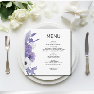 Purple Floral Wedding Flat Menu Card