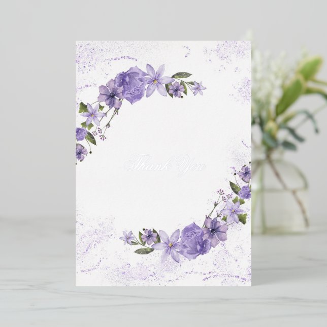 Purple Floral Wedding Foil Thank You Card (Standing Front)