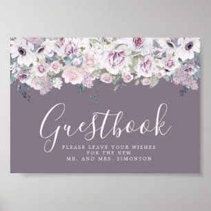 Purple Floral Wedding Guestbook Sign
