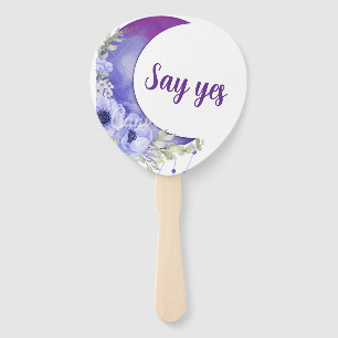 Purple Floral Wedding Hand Fan – "Say Yes" Paddle