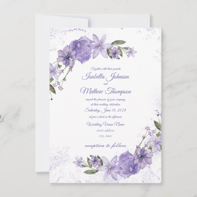 Purple Floral Wedding Invitation (Front)