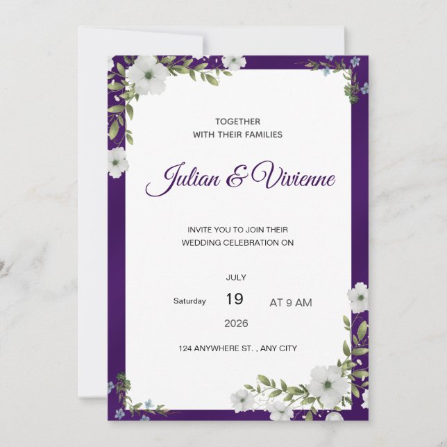 Purple Floral Wedding Invitation (Front)