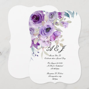 purple floral wedding invitation