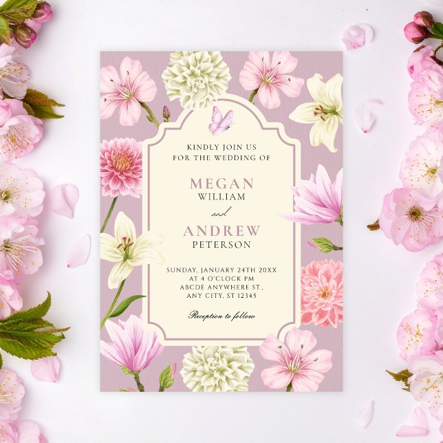 Purple floral wedding  invitation (Creator Uploaded)