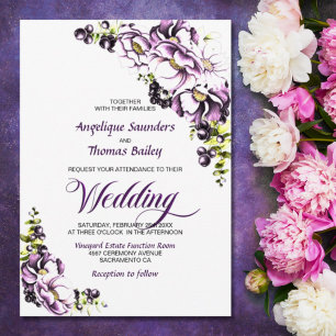 Purple Floral Wedding Invitation