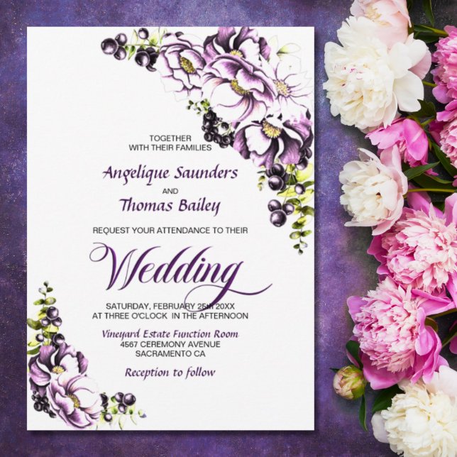Purple Floral Wedding Invitation (Creator Uploaded)