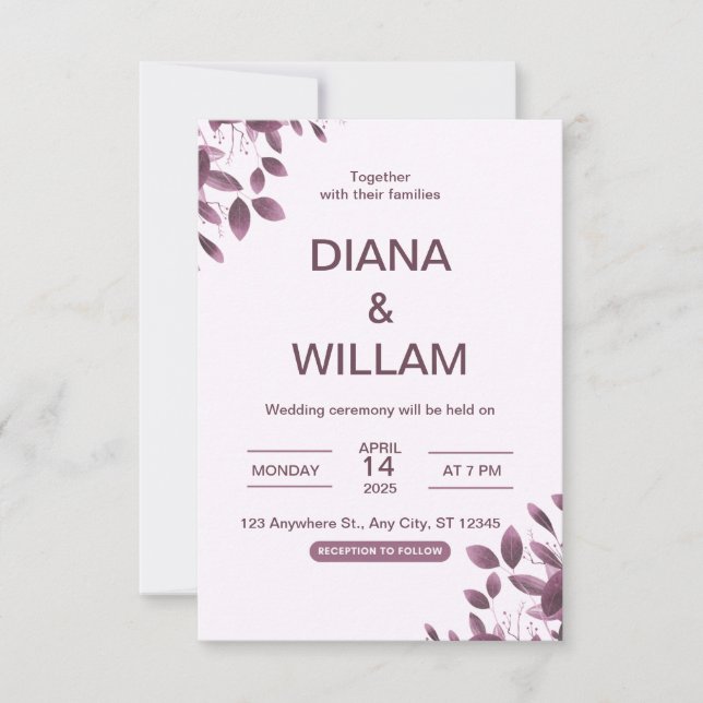 Purple Floral Wedding Invitation (Front)