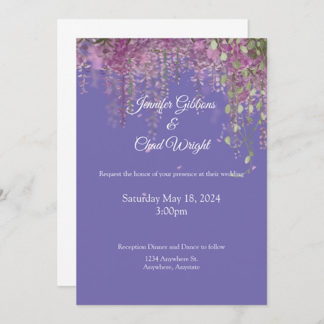 Purple Floral Wedding Invitation (Front/Back)