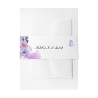 Purple Floral Wedding Invitation Belly Band
