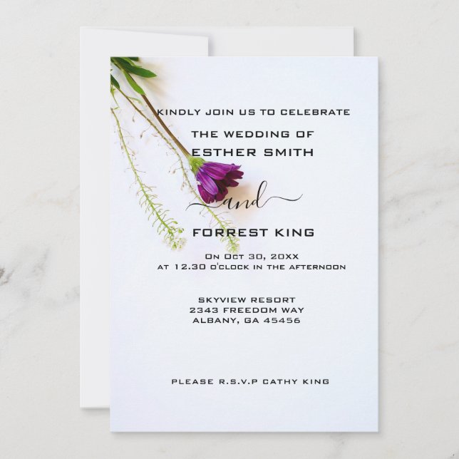Purple Floral Wedding Invites - Carnation Design (Front)